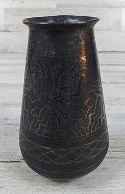 Antique Islamic Indo-Persian Iron With Silver Koftgari Vase 4" Tall 19th Century